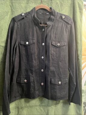 Black Military-Style Linen Women's Jacket